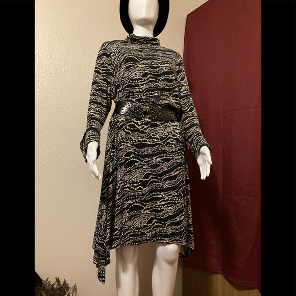 🦋🕷ANTHROPOLOGIE🕷🦋 MAEVE Black/Cream Asymmetrical Turtleneck L Sleeve Dr… - Picture 5 of 8